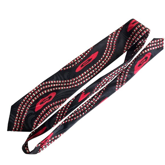 Vintage Screenplay by Martin Wong Silk Tie Groovy Hypnotic Red Black Made in USA - Picture 2 of 5
